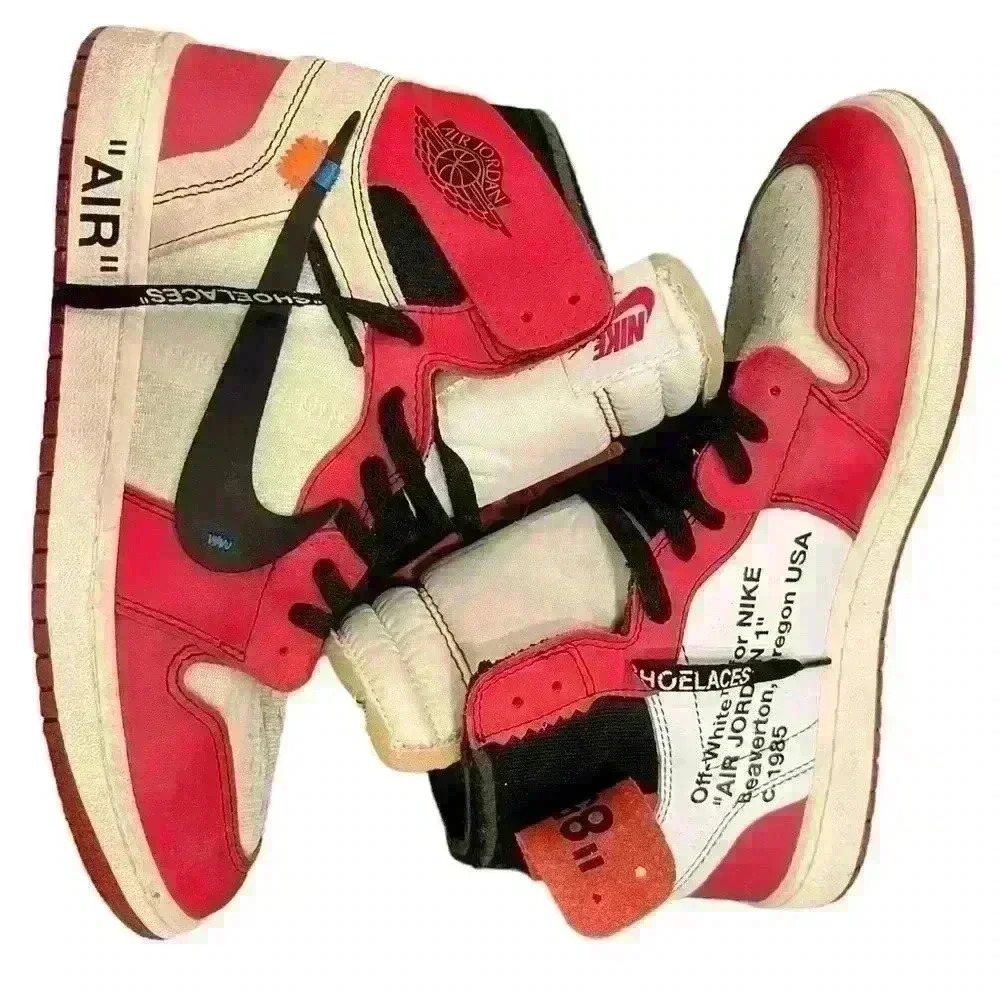 Nike Off-White Red Chicago Jordan 1 Hightop Sneakers Size 10.5